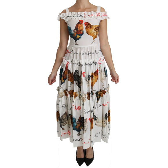 Dolce & Gabbana White Rooster Sheath Midi Cotton Dress - Picture 2 of 6